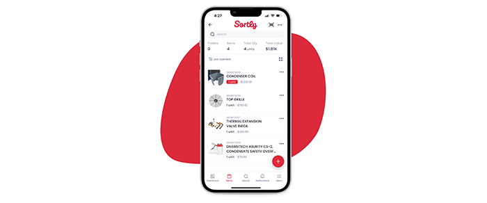 Sortly barcode inventory system for small business shown on mobile phone.